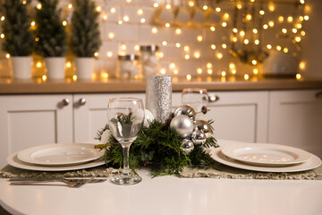 christmas table setting with candles