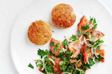 chicken rissoles with salad