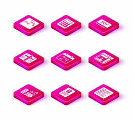 Set Financial growth and dollar, Business finance report, Stacks paper money cash, Calendar, Website with graph, Buy button and Calculator icon. Vector