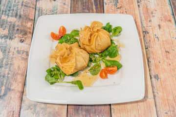 Fagottini are a form of pasta. These are usually pasta forms filled with vegetables, usually steamed carrots and green beans, ricotta, onion, and olive oil.