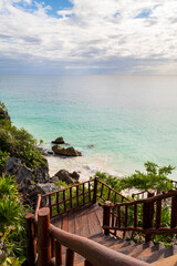 Obraz premium Tulum Ruins Beach Stairs on a Beautiful Day
