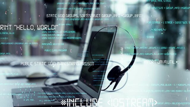 Programming and coding of future software envisional graphic . Computer application development concept .