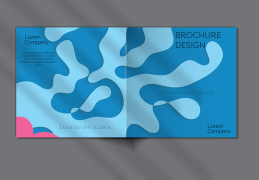Brochure Cover Layout with Paper Cut Wavy Overlapping Shapes