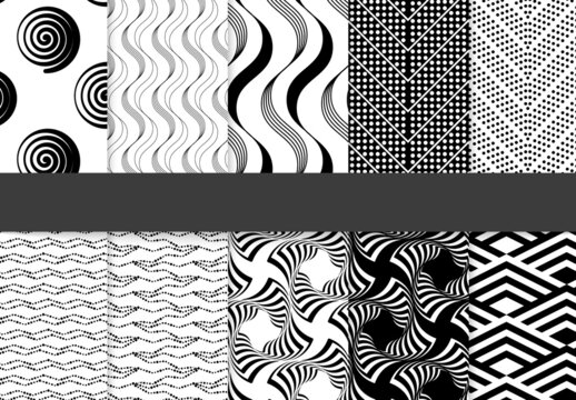 Seamless Pattern Collection with Simple Black and White Geometric Shapes