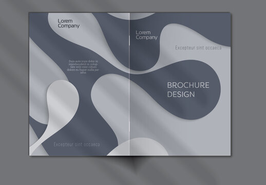 Brochure Cover Layout with Paper Craft Wavy Overlapping Shapes