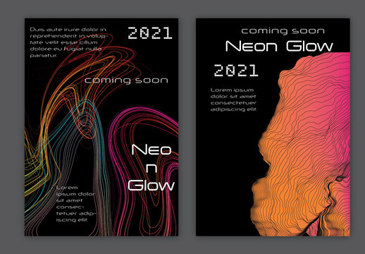 Flyer Layout with Bright Gradient Geometric Shape and Glow Net