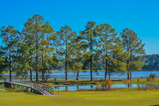 The Walking Bridge to the island on Reed Bingham Lake in Adel, Colquitt County, Georgia 