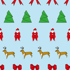 Vector Origami Christmas with Santa and rendeer seamless background pattern
