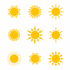 sun icons set with rays for weather widgets vector