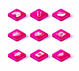 Set Robot, Turn off robot from phone, burned out, Broken, Creating, Humanoid and Soldering iron icon. Vector