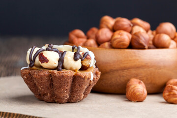 chocolate cake with nougat and roasted hazelnuts