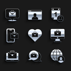 Set Heart with text work, Online working, Freelancer, Time management and icon. Vector