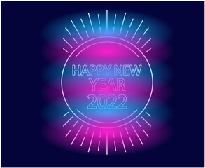 Happy New Year 2022 Neon Holiday Abstract Vector Illustration With Blue Background