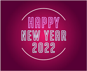 Happy New Year 2022 Neon Holiday Abstract Vector Illustration With Pink Gradient Background