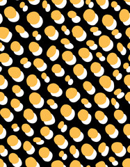 Double polka dots seamless repeat patter. Random placed, irregular yellow spots with shadows all over surface print.