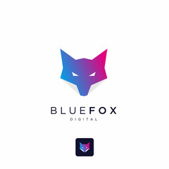 Blue fox digital logo template Premium Vector,  symbol vector icon logo for company