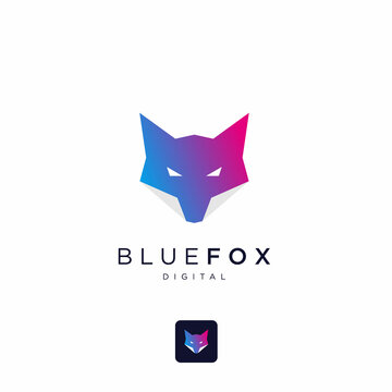 Blue fox digital logo template Premium Vector,  symbol vector icon logo for company