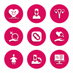 Set Sanitary napkin, Women from different countries, Dating app, Heart with female gender, Female, reproductive system and Gender icon. Vector