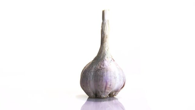 rotating garlic head on wite background.