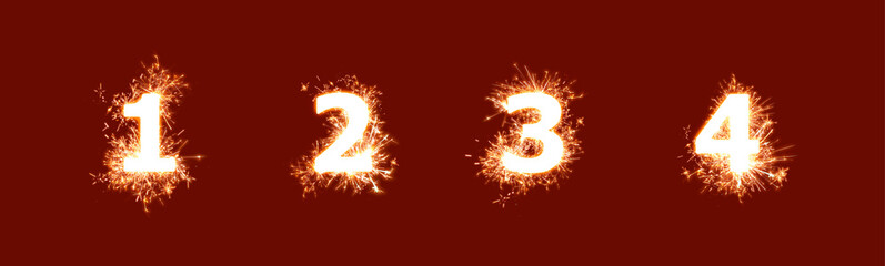 set of numbers 1 2 3 4, fire and flames