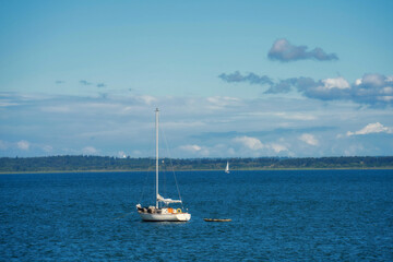 Moored Sailboat in Bellingham Bay on a Windy Day