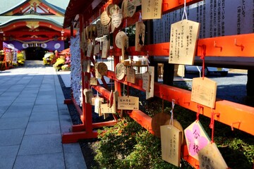 Sendai City, Miyagi Prefecture, Japan, November 2021.
Ema(a VOTIVE PICTURE TABLET .)of Protect Shrine. 