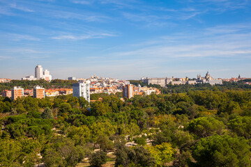 Fototapeta na wymiar Cityscape. Aerial view of Madrid, Spain. Picture taken – 26 September 2021.