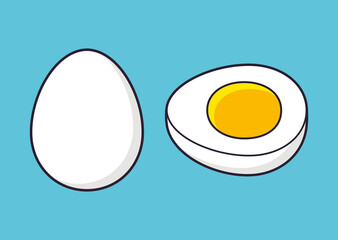 White boiled egg and the half isolated cartoon vector