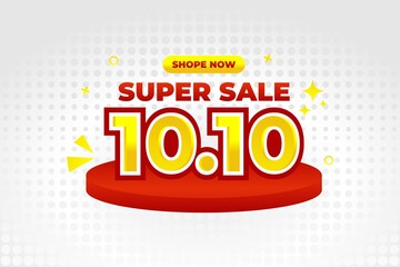 Supersale 10 10 banner design vector. Gradient colorful flash sale shopping day template illustration.