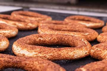 Turkish bagel. traditional soft Turkish bagel. Selective focus