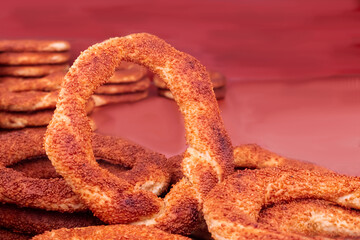 Turkish bagel. traditional soft Turkish bagel. Selective focus