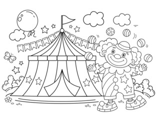 Obraz premium Coloring Page Outline of cartoon clown with colorful balls. Circus. Coloring Book for kids.