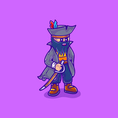 cute bearded old pirate illustration