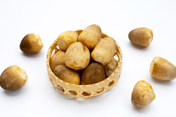 Straw mushroom on white background.
