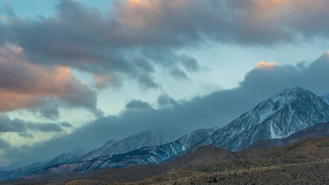Time Lapse Snow on mountain peaks, near Mt Whitney Lone Pine Desert, California
