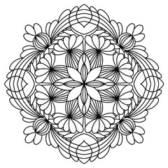 Mandala drawing vector element. Coloring page, coloring book for kids and adults. Background with space for text. Outline floral round ornament. Line Illustration for printing on paper or fabric.
