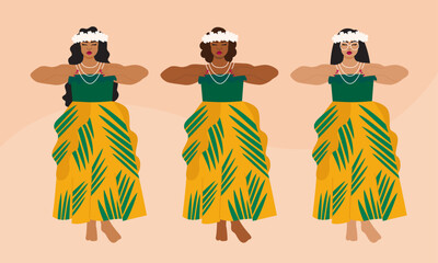 Illustration of women performing traditional CHamoru dance