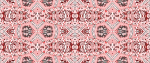 Kaleidoscope pattern in salmon pink and grey