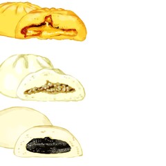 手描き水彩の中華まんイラスト正方形フレーム・左