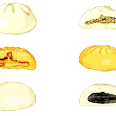 手描き水彩の中華まんイラスト正方形フレーム・左右