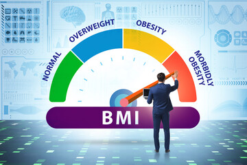 Concept of BMI - body mass index with man