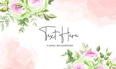 Fototapeta na wymiar Beautiful floral frame background with blooming rose flower