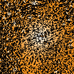 Crazy bright abstract feline skin pattern with scattered spots in contrast black and orange colors