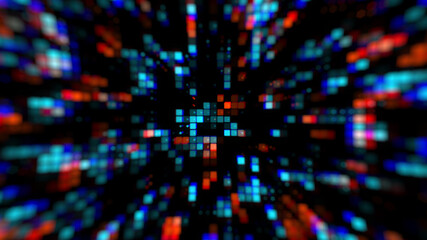 Abstract Futuristic Hi Tech Blue Orange Shine Square Circle Dot Particles Of Blurry Focus Camera Lens View Background