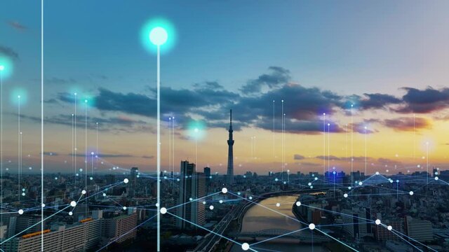 Smart city and communication network concept. Smart city. Super city. Internet of Things. 5G telecommunication.