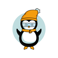 Winter penguin cartoon character. illustration flat style. design template vector