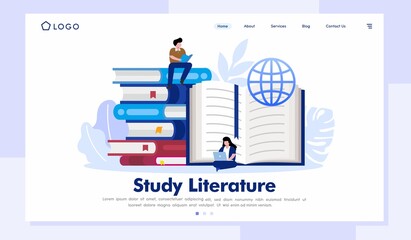 Study literature landing page website illustration vector flat design template