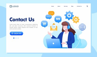 Contact us and support center landing page website illustration vector 