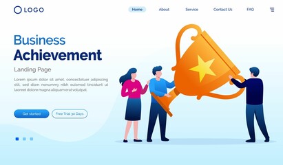 Working achievement and successfull, reward, business teamwork, growth profit, flat vector illustration banner