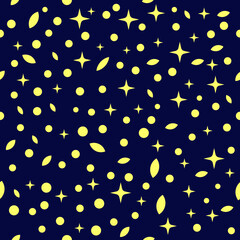 Illustration vector graphic of Modern stylish blinking stars leaves and rounds seamless pattern. Good for fabric printing. blanket printing, textile printing, linen printing.
